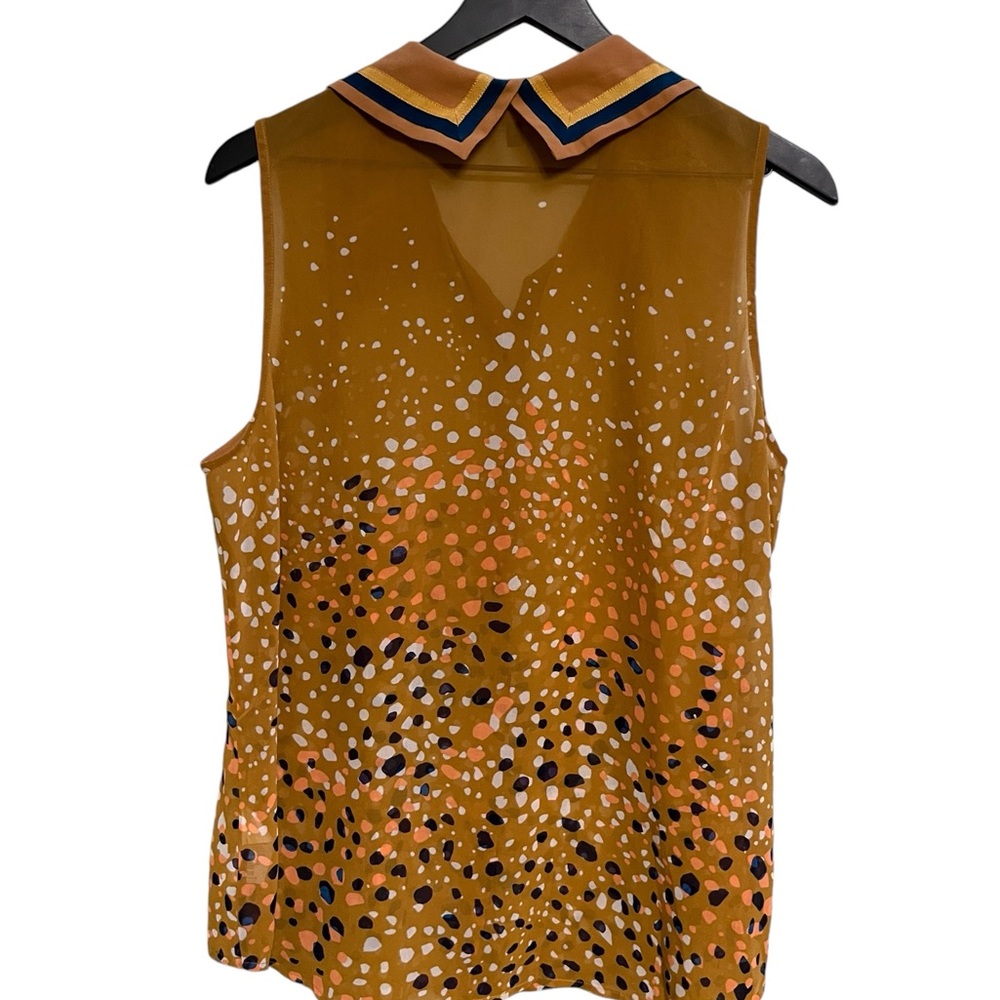 CAbi Mustard Sleeveless Button Front Blouse with Navy Trim - Picture 3 of 11
